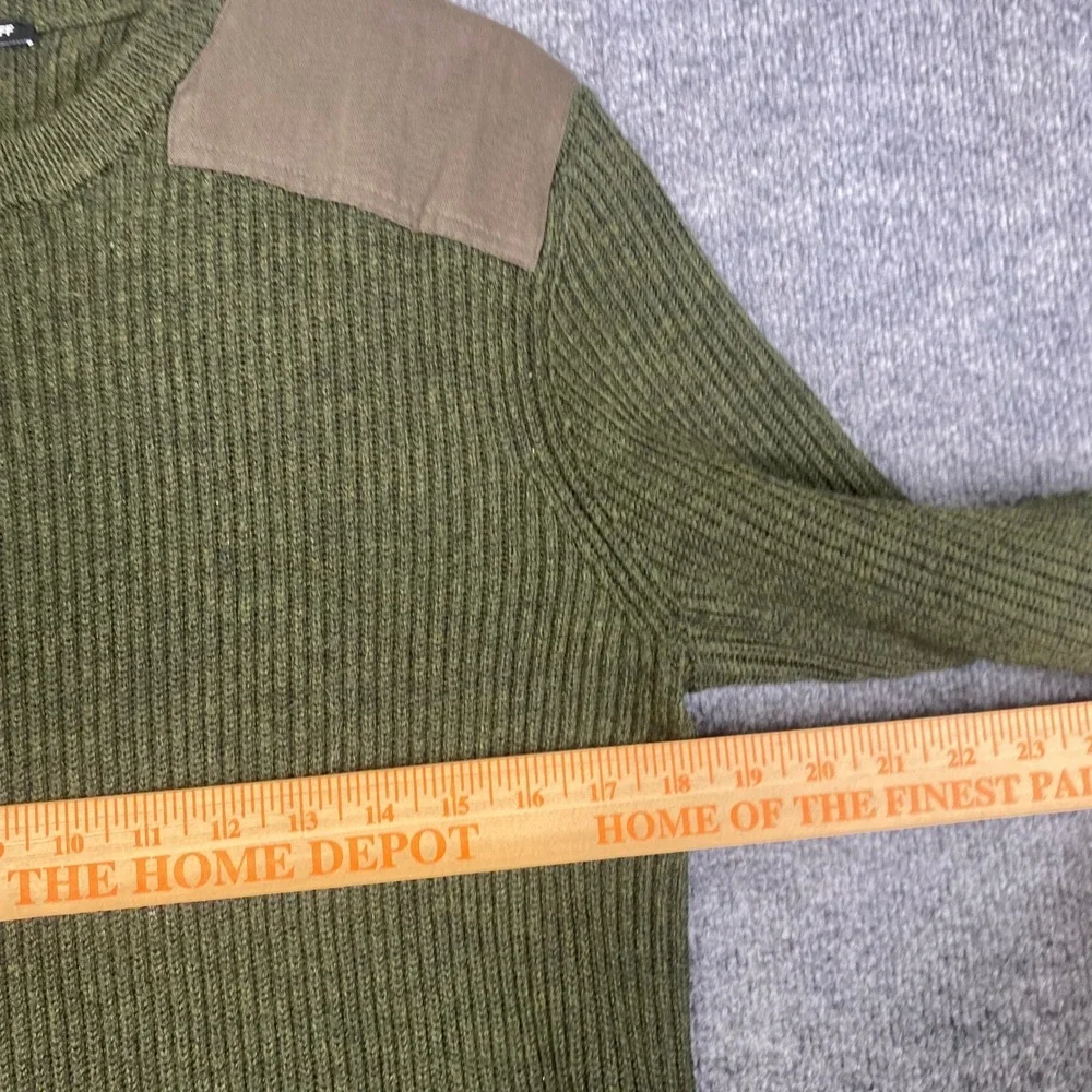 Ron Dorff Mens 100% Wool Ribbed Military Sweater Olive Green Patches L 08SW1502